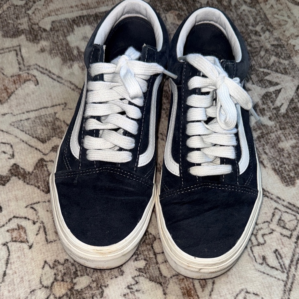 Vans Navy Blue & White Low-Top Skate Sneakers